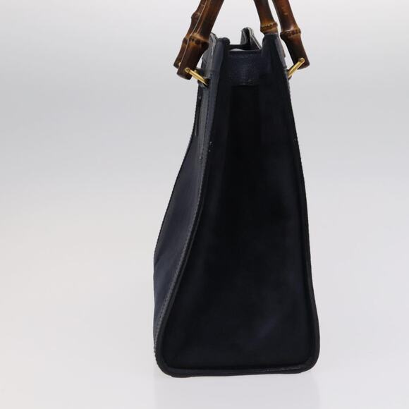 GUCCI Bamboo Hand Bag Suede Leather Navy Gold 002 0260 002 0260 - Picture 4 of 16
